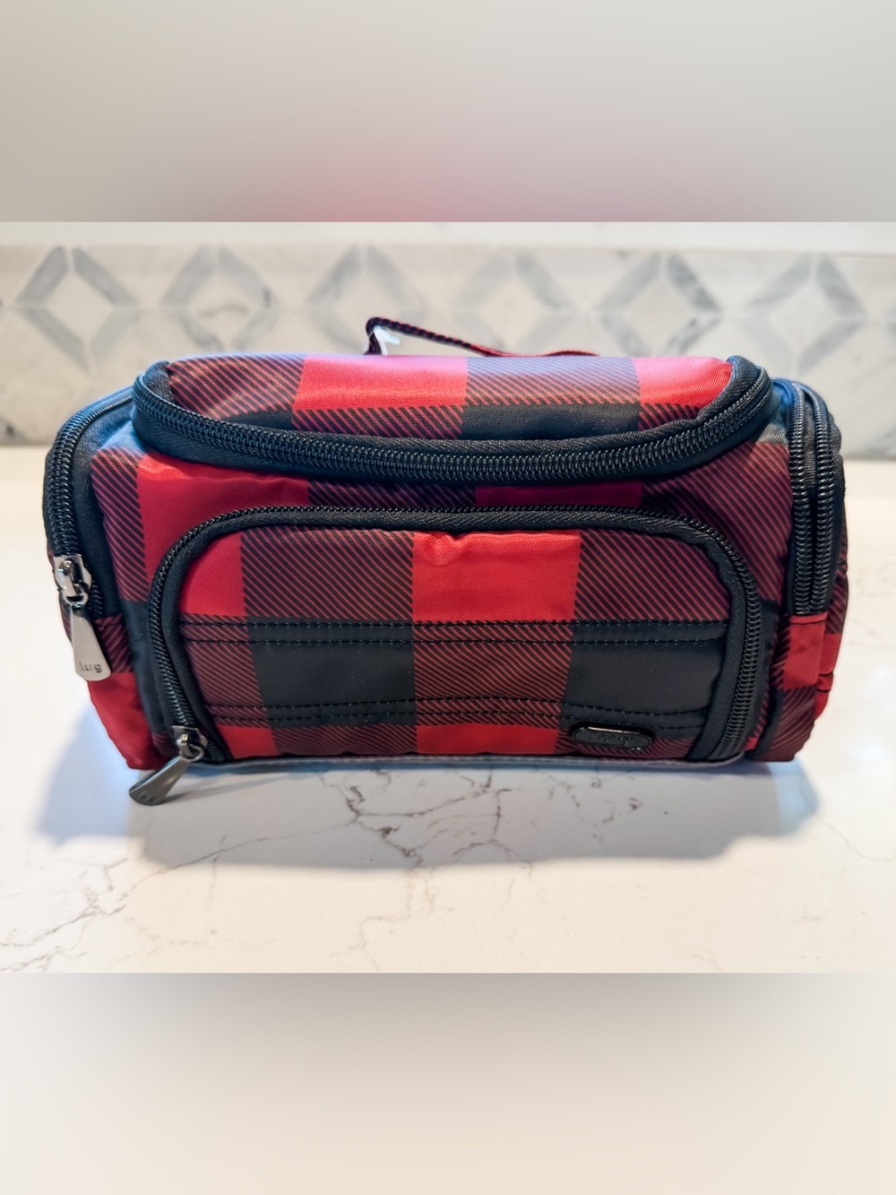 NWT Lug Mini Trolley Toiletry/Makeup Bag  - RFiD Buffalo Red Pattern